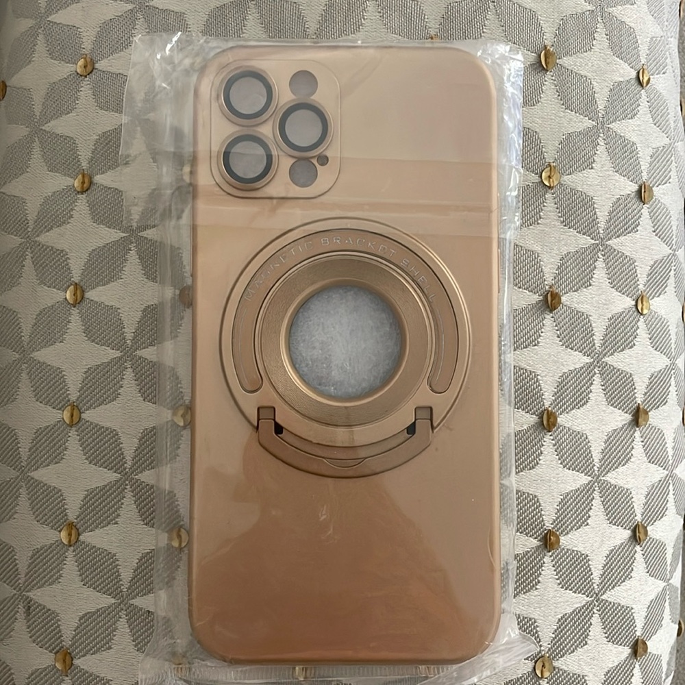 Apple iPhone 12 matte gold rubbery PU cover case with easy hold handle 12 pro